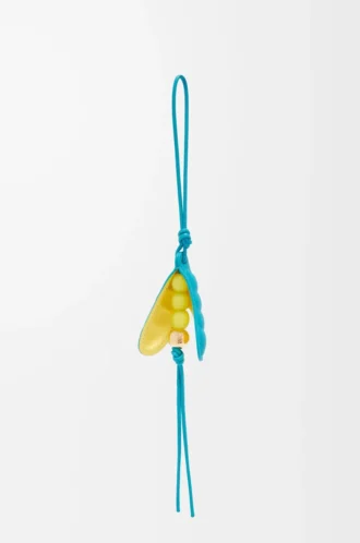 Pea pod charm in classic calfskin Deep Turquoise/Baby Corn