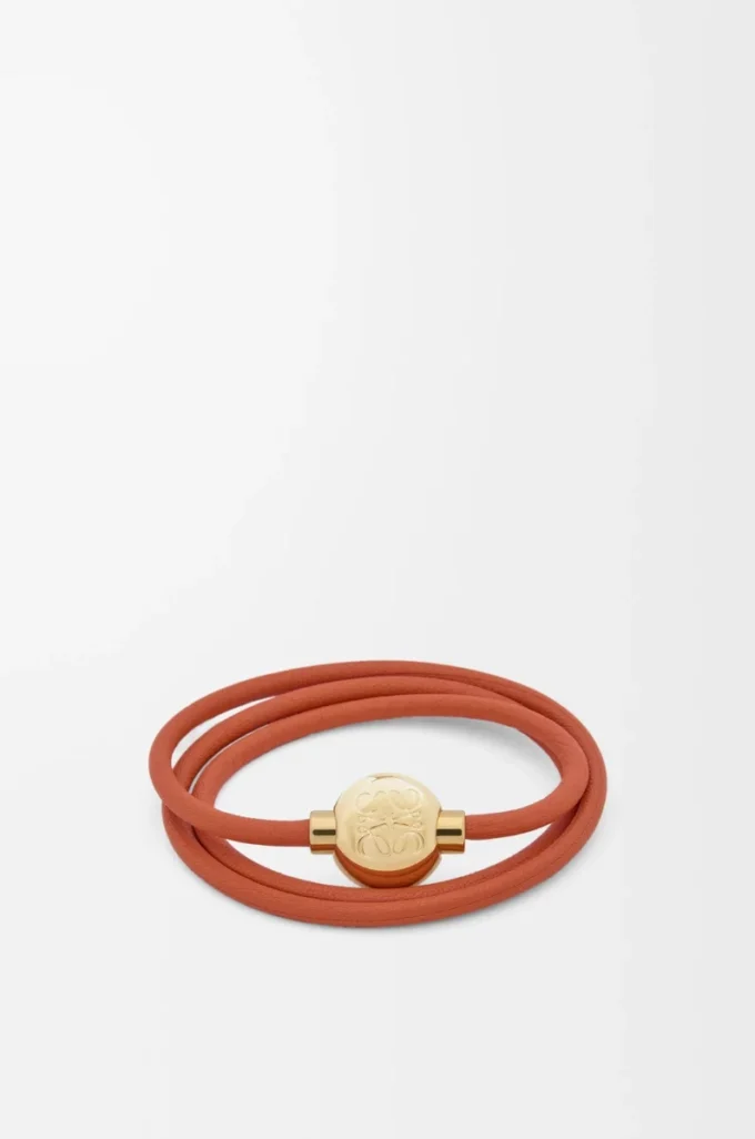 Pebble bracelet in calfskin Orange/Gold Pebble bracelet in calfskin Orange/Gold