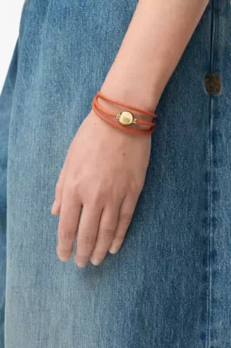 Pebble bracelet in calfskin Orange/Gold
