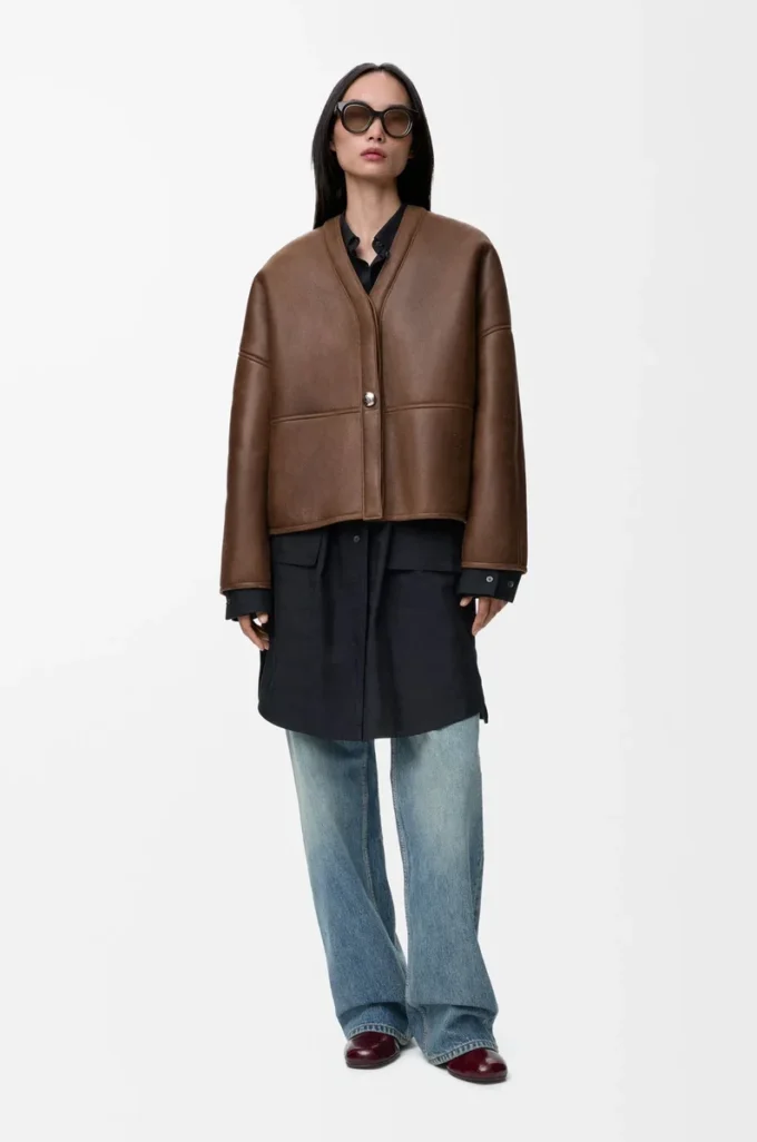 Pebble cardigan in shearling Khaki Brown Pebble cardigan in shearling Khaki Brown