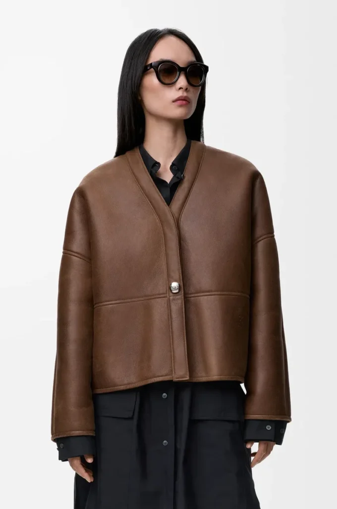 Pebble cardigan in shearling Khaki Brown Pebble cardigan in shearling Khaki Brown