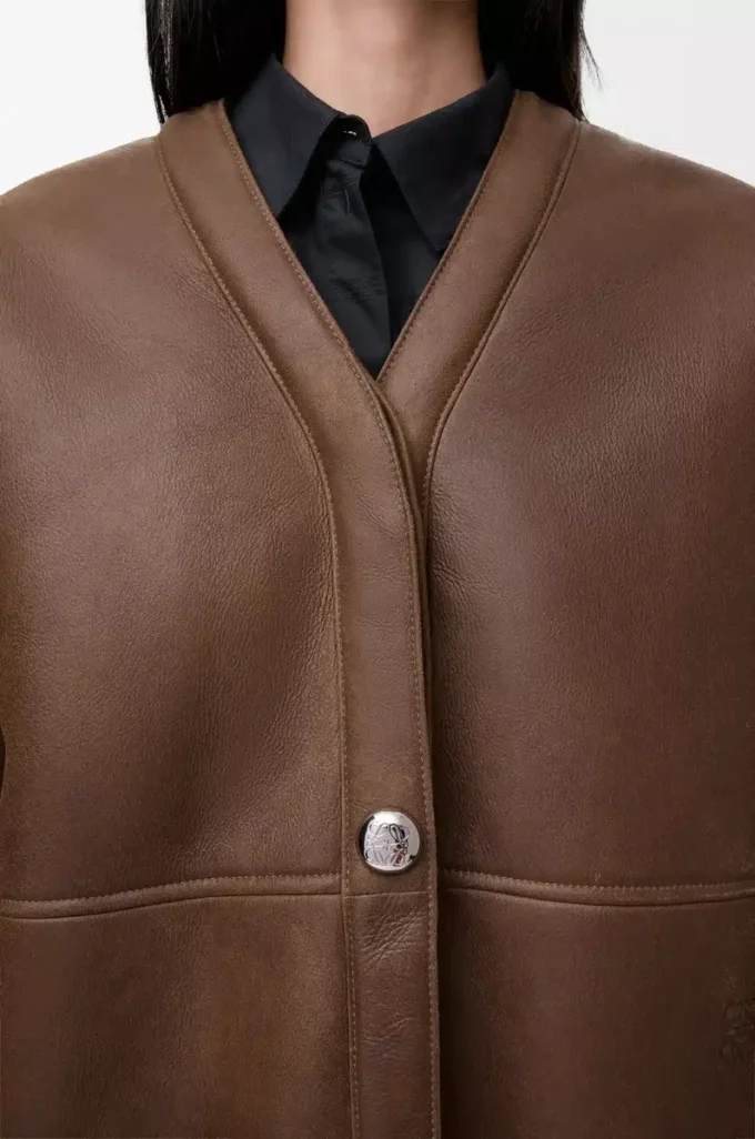 Pebble cardigan in shearling Khaki Brown Pebble cardigan in shearling Khaki Brown