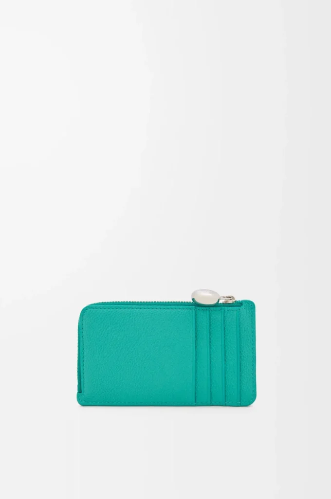 Pebble coin cardholder in pebble grained calfskin Aquamarine