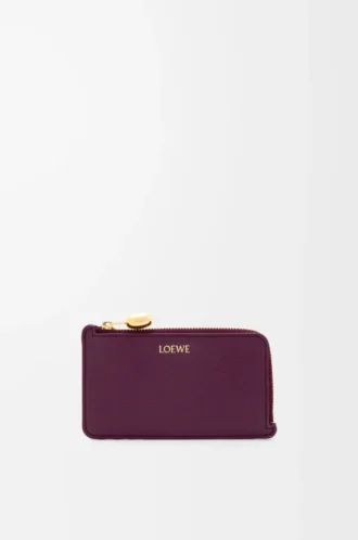Pebble coin cardholder in pebble grained calfskin Plum