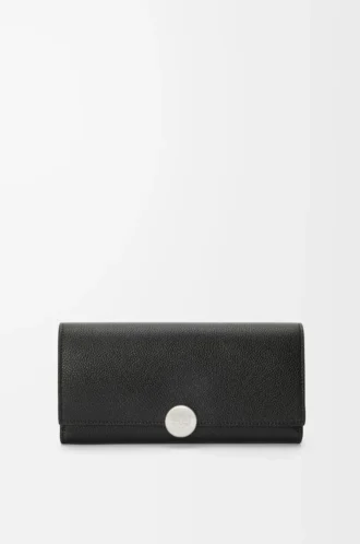 Pebble continental wallet in mini grain calfskin Black