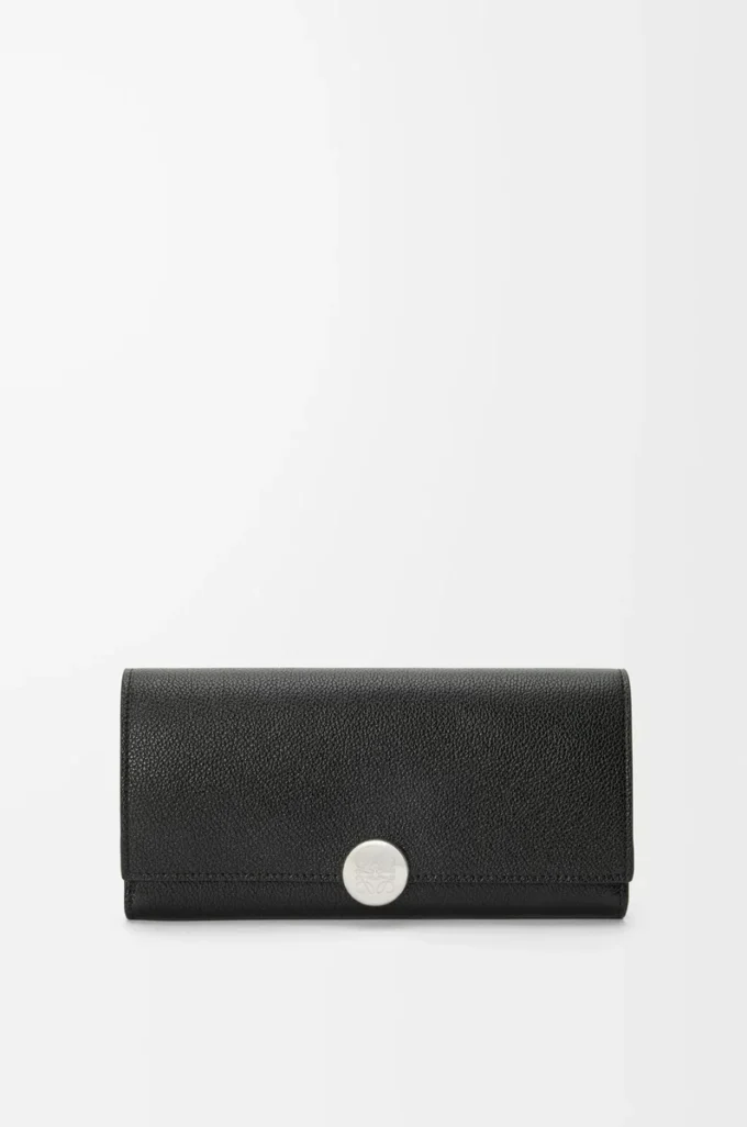 Pebble continental wallet in mini grain calfskin Black Pebble continental wallet in mini grain calfskin Black