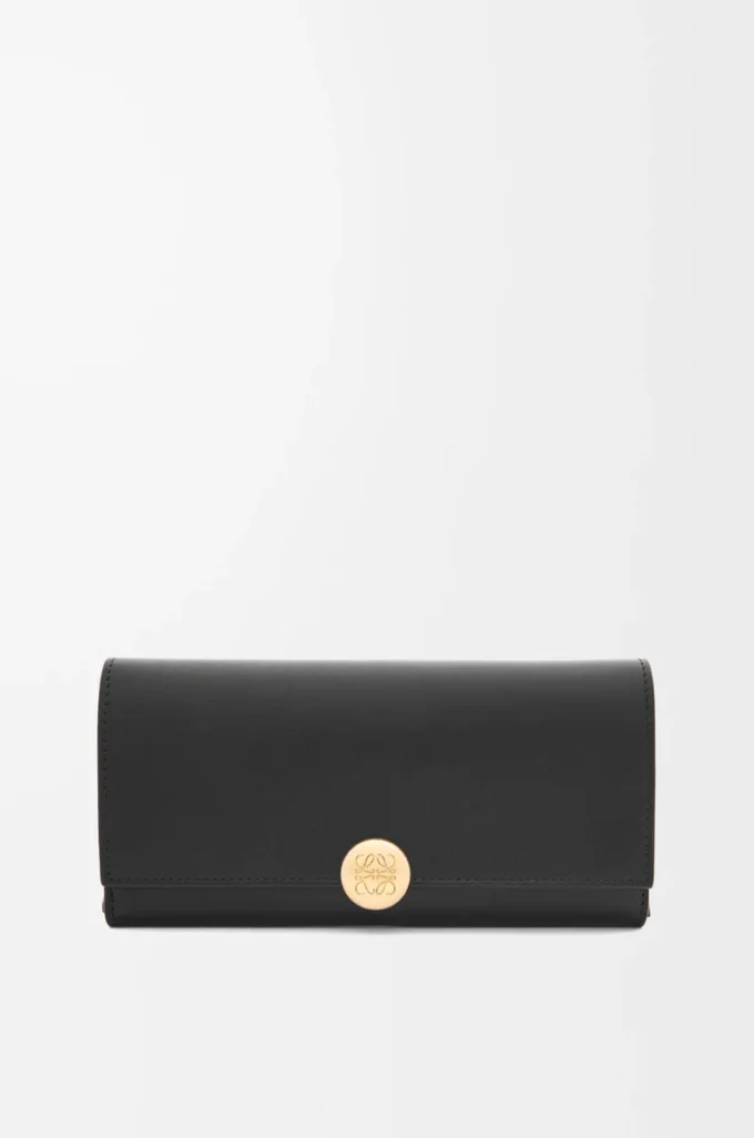 Pebble continental wallet in shiny nappa calfskin Black