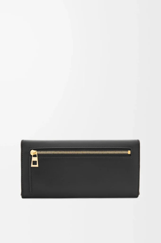 Pebble continental wallet in shiny nappa calfskin Black