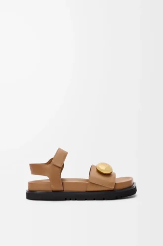 Pebble fussbett sandal in soft calfskin Oak