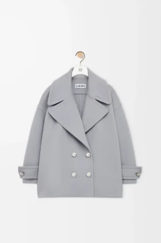 Pebble peacoat in wool Grey