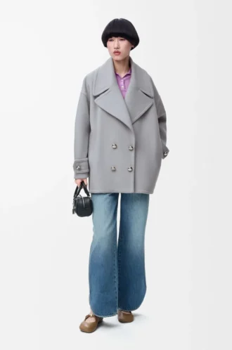 Pebble peacoat in wool Grey