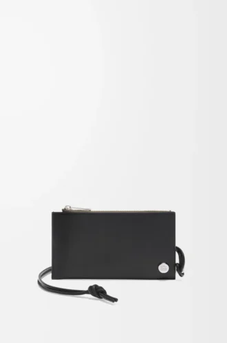 Pebble Slider coin cardholder in shiny nappa calfskin Black/Dark Khaki
