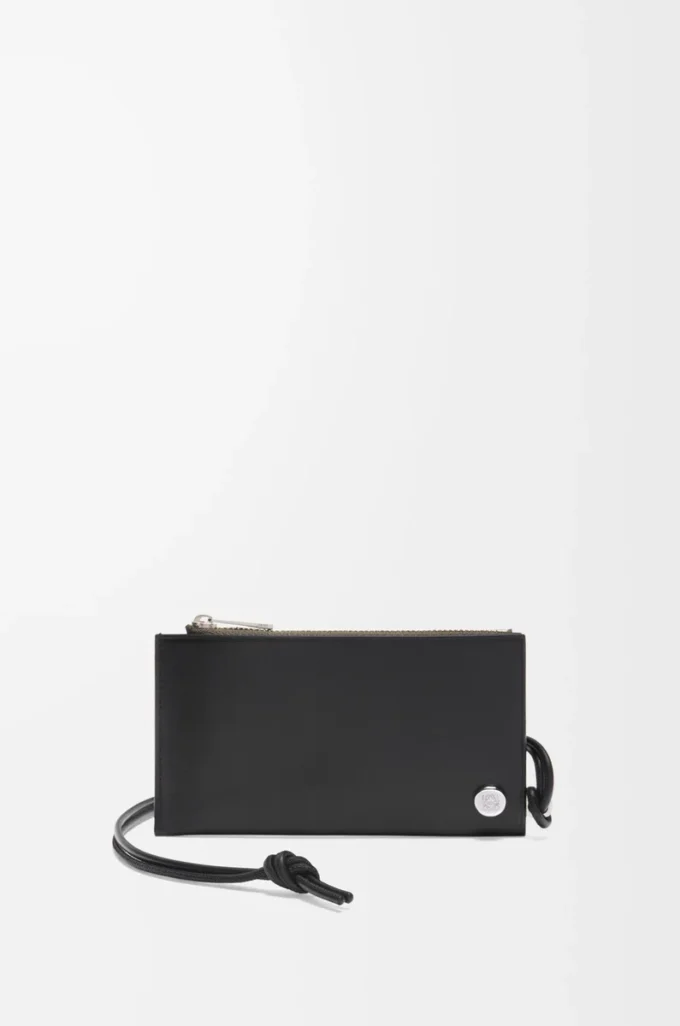 Pebble Slider coin cardholder in shiny nappa calfskin Black/Dark Khaki