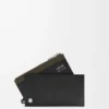 Pebble Slider coin cardholder in shiny nappa calfskin Black/Dark Khaki