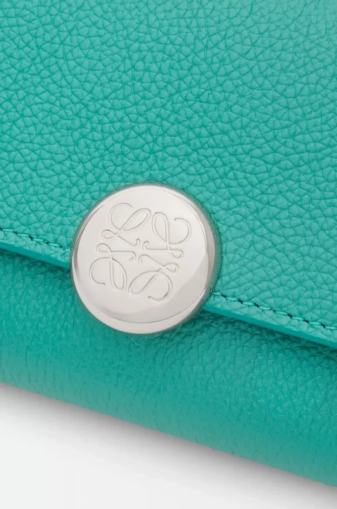 Pebble small vertical wallet in pebble grained calfskin Aquamarine Pebble small vertical wallet in pebble grained calfskin Aquamarine