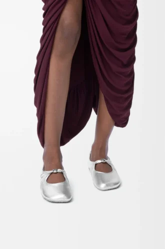 Pebble Soft ballerina in laminated nappa lambskin Silver