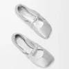 Pebble Soft ballerina in laminated nappa lambskin Silver