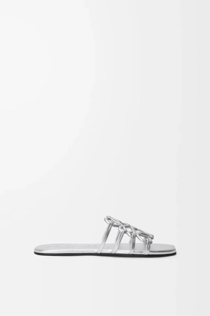Petal Anagram slide in laminated lambskin Silver