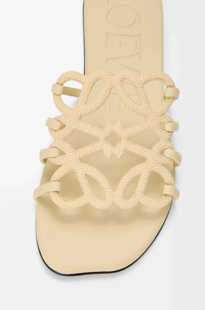 Petal Anagram slide in rhinestone-embellished suede Butter Petal Anagram slide in rhinestone-embellished suede Butter