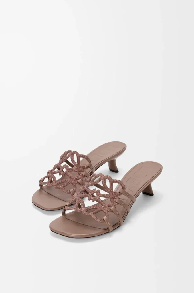 Petal Anagram slide in rhinestone-embellished suede Light Taupe Petal Anagram slide in rhinestone-embellished suede Light Taupe
