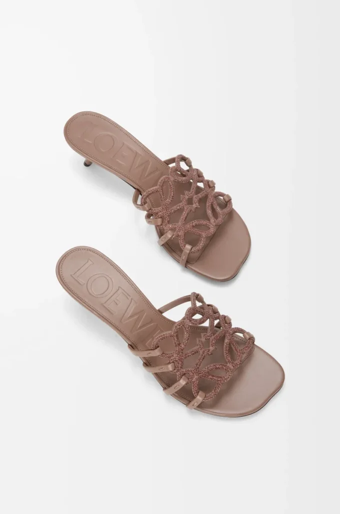 Petal Anagram slide in rhinestone-embellished suede Light Taupe Petal Anagram slide in rhinestone-embellished suede Light Taupe