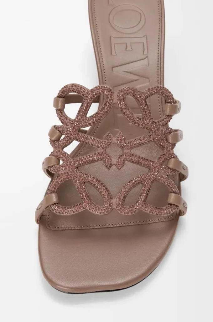 Petal Anagram slide in rhinestone-embellished suede Light Taupe Petal Anagram slide in rhinestone-embellished suede Light Taupe