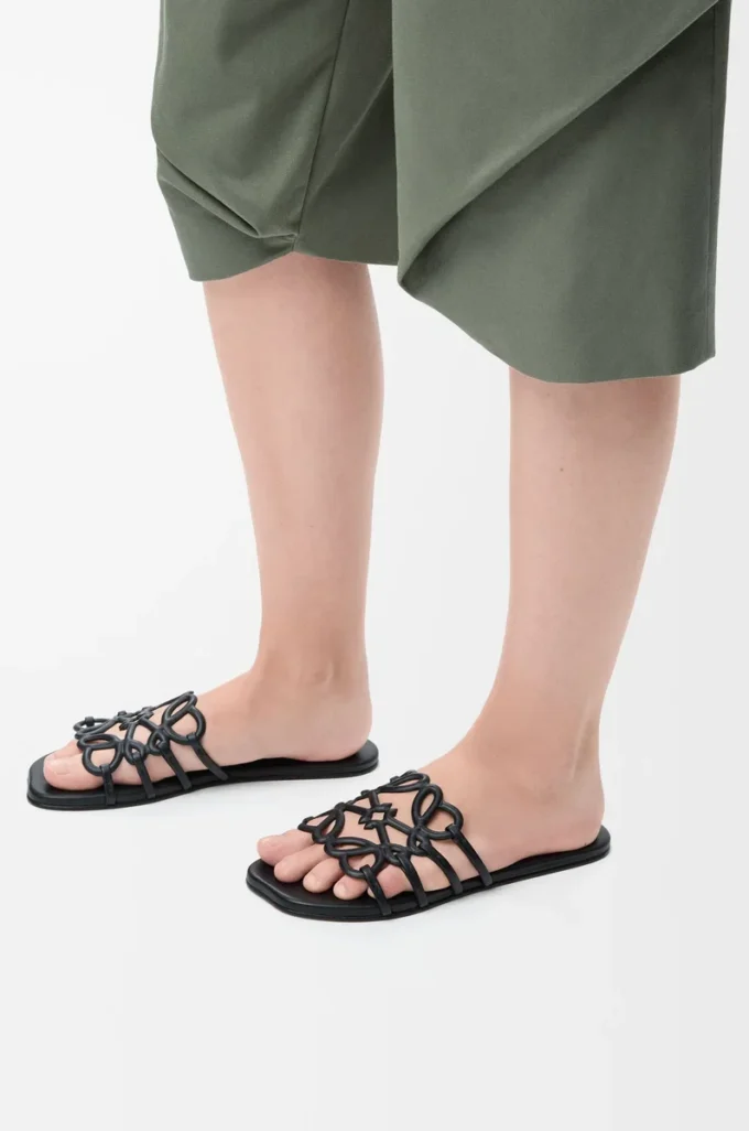 Petal Anagram slide in soft calfskin Black Petal Anagram slide in soft calfskin Black