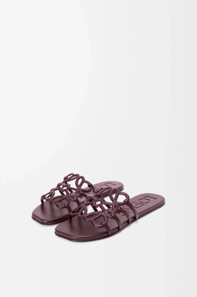 Petal Anagram slide in soft calfskin Dark Burgundy Petal Anagram slide in soft calfskin Dark Burgundy