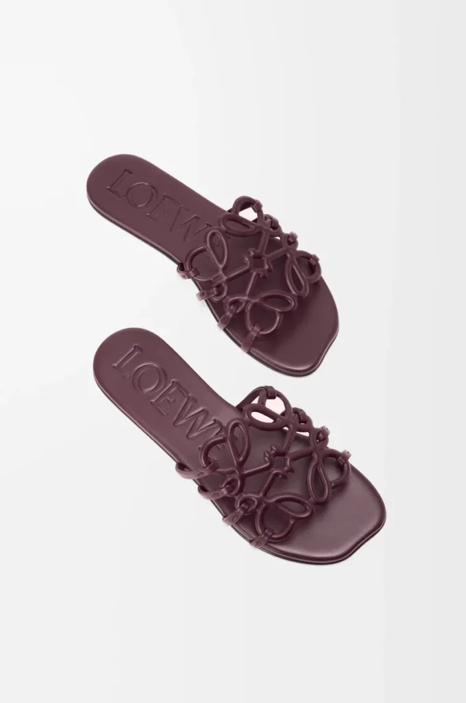 Petal Anagram slide in soft calfskin Dark Burgundy Petal Anagram slide in soft calfskin Dark Burgundy