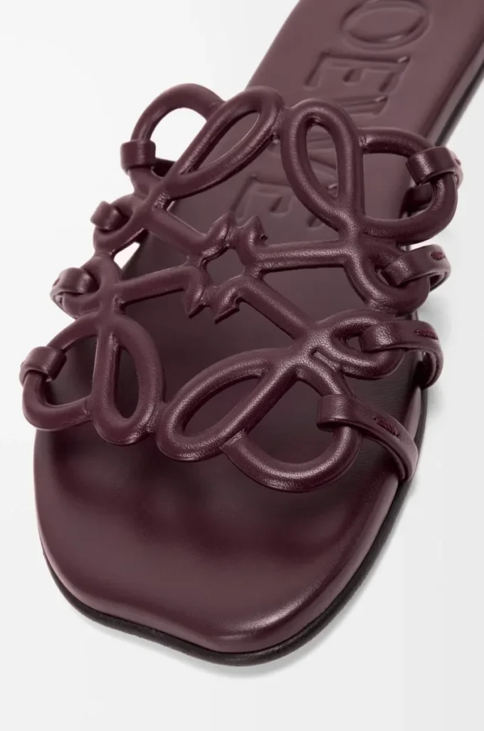 Petal Anagram slide in soft calfskin Dark Burgundy Petal Anagram slide in soft calfskin Dark Burgundy