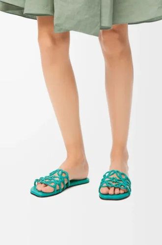 Petal Anagram slide in soft calfskin Turquoise