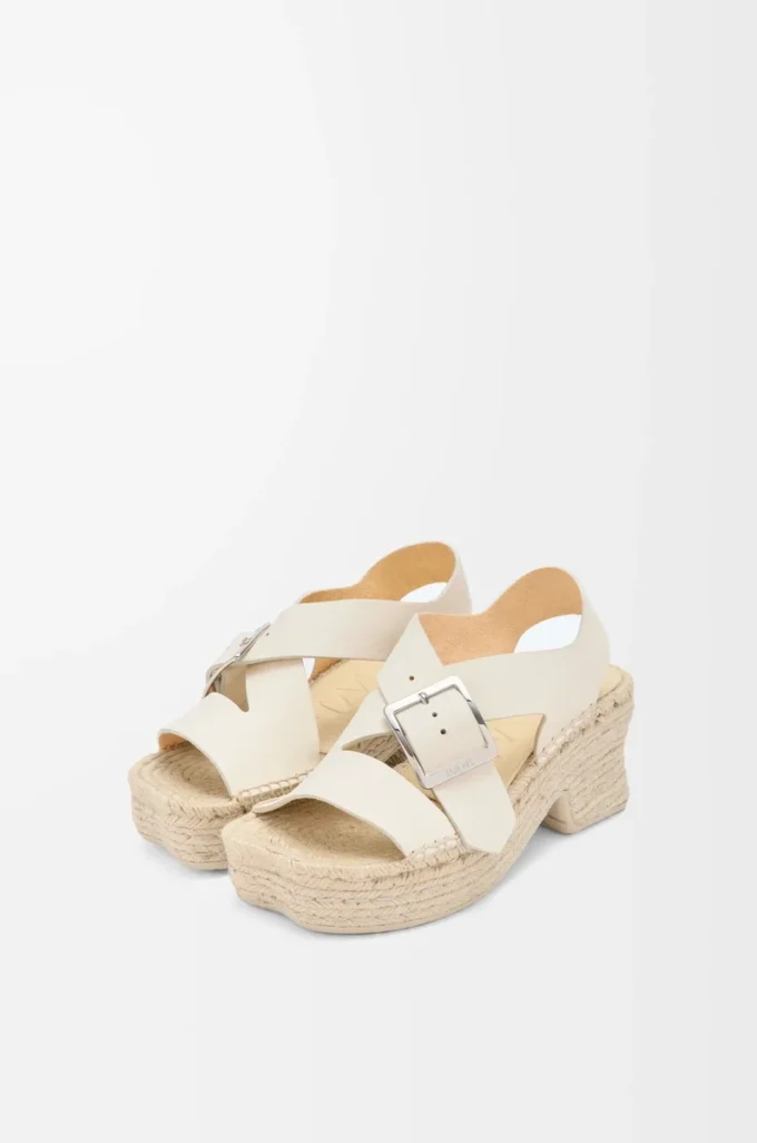 Petal espadrille platform sandal in soft calfskin White Petal espadrille platform sandal in soft calfskin White