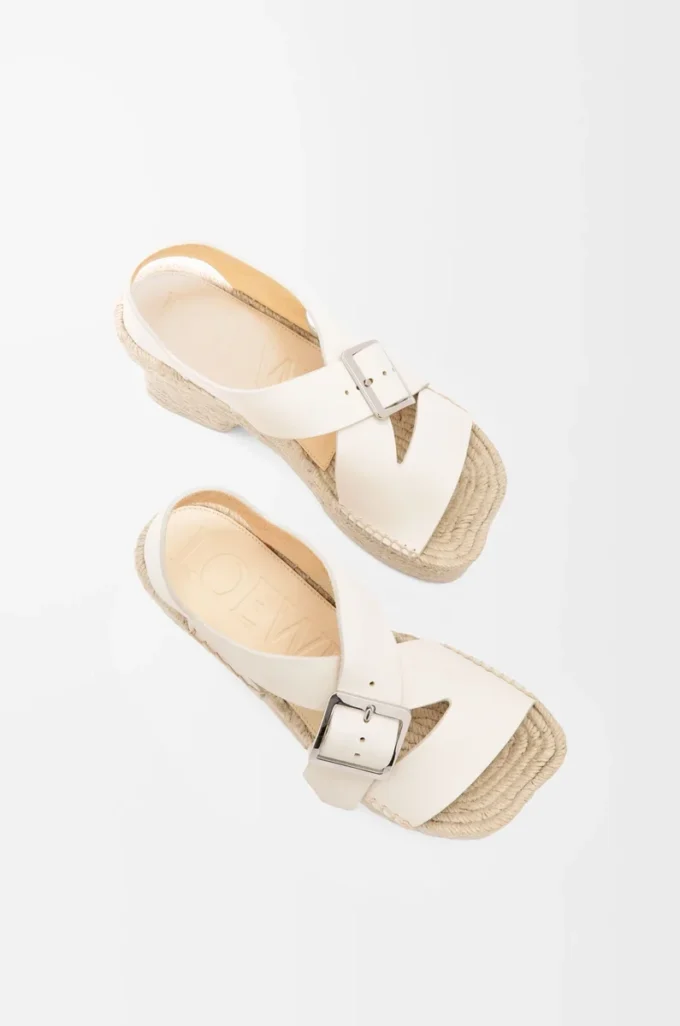 Petal espadrille platform sandal in soft calfskin White Petal espadrille platform sandal in soft calfskin White