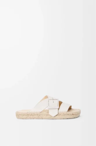 Petal espadrille slide in soft calfskin White