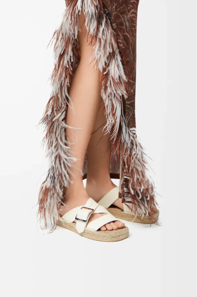 Petal espadrille slide in soft calfskin White Petal espadrille slide in soft calfskin White