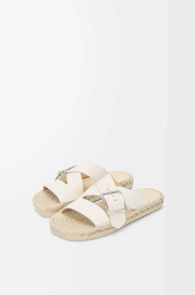 Petal espadrille slide in soft calfskin White Petal espadrille slide in soft calfskin White