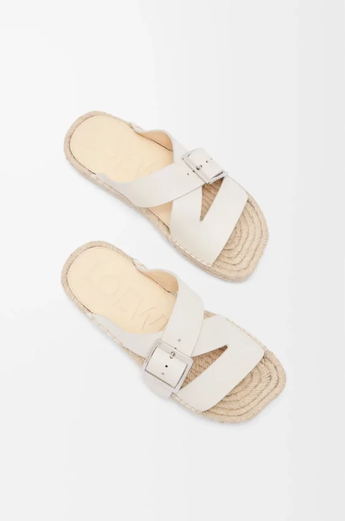 Petal espadrille slide in soft calfskin White Petal espadrille slide in soft calfskin White