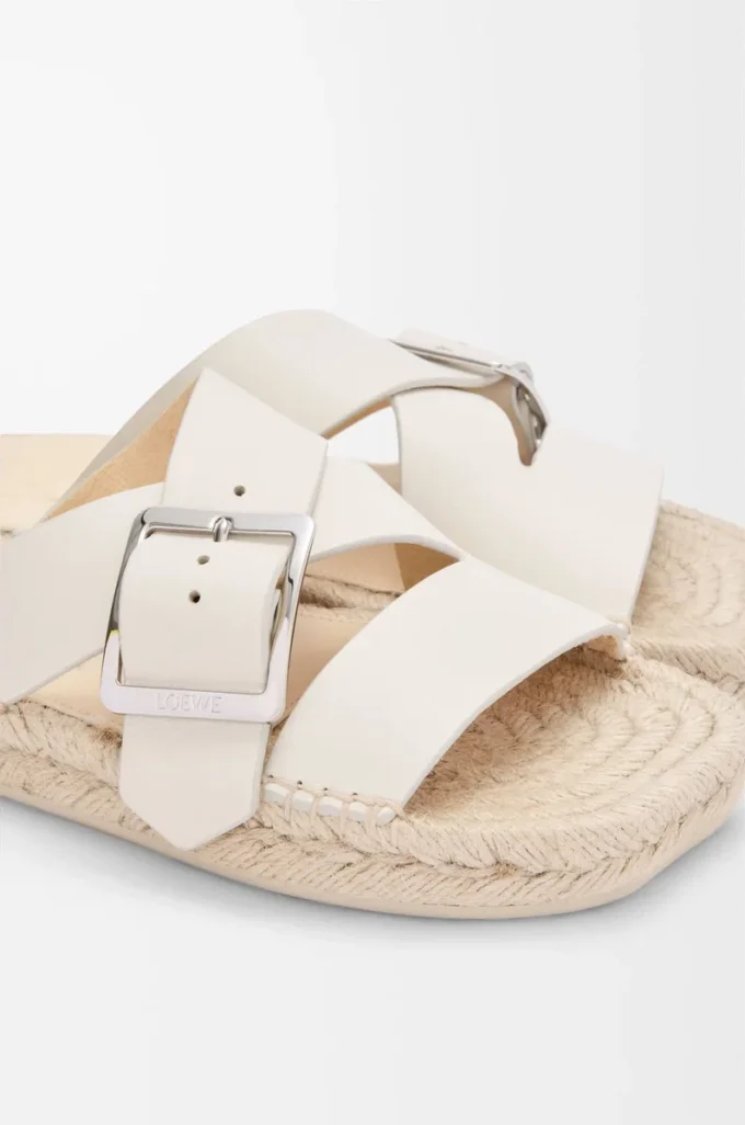 Petal espadrille slide in soft calfskin White Petal espadrille slide in soft calfskin White