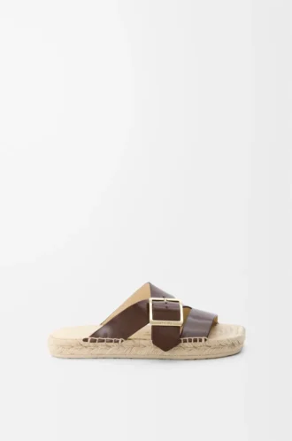 Petal espadrille slide in vegetable-tanned calfskin Brown