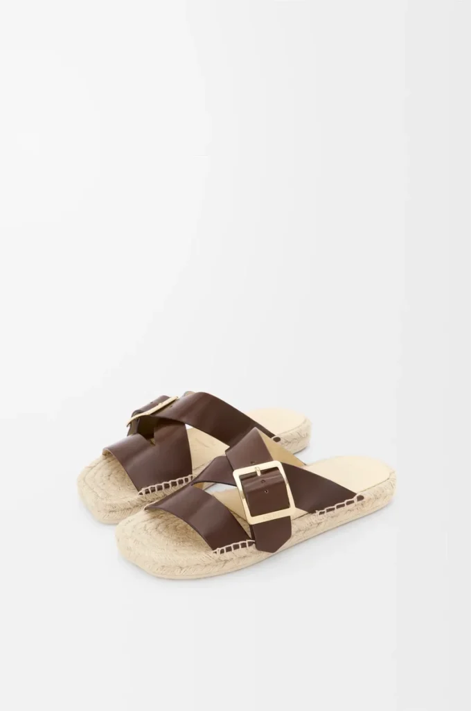 Petal espadrille slide in vegetable-tanned calfskin Brown