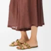 Petal Flower sandal in calfskin and crystals Gold