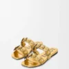 Petal Flower sandal in calfskin and crystals Gold