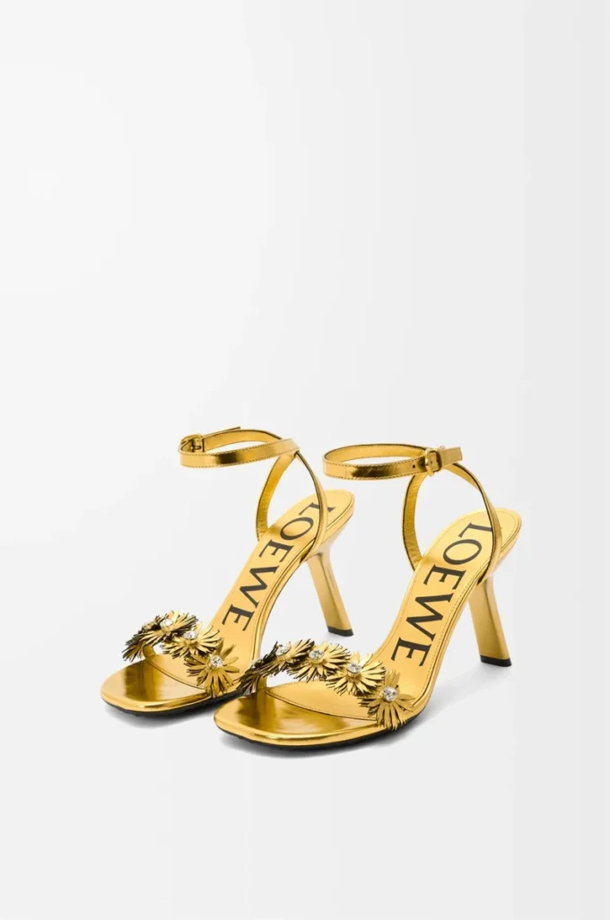 Petal Flower sandal in calfskin and crystals Gold Petal Flower sandal in calfskin and crystals Gold