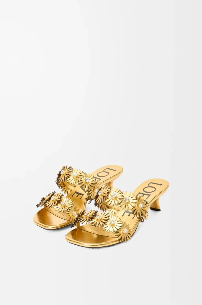 Petal Flower sandal in calfskin and crystals Gold Petal Flower sandal in calfskin and crystals Gold