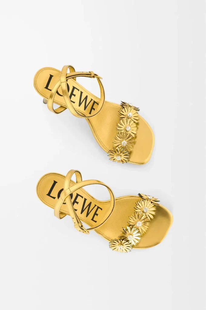 Petal Flower sandal in calfskin and crystals Gold Petal Flower sandal in calfskin and crystals Gold
