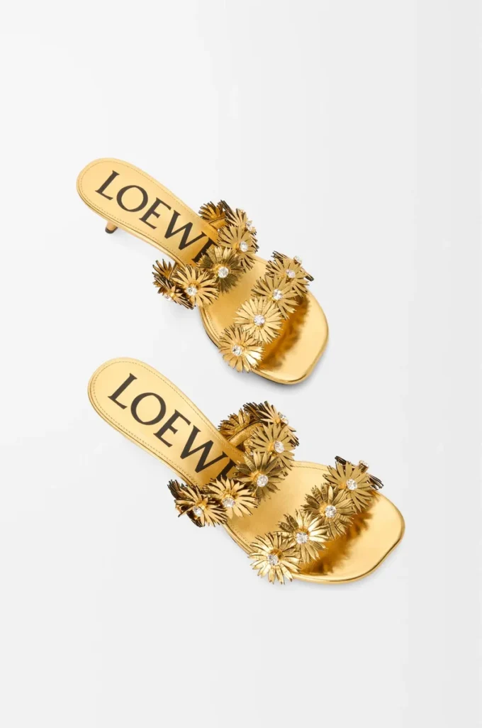 Petal Flower sandal in calfskin and crystals Gold Petal Flower sandal in calfskin and crystals Gold