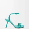 Petal Flower sandal in calfskin and crystals Turquoise