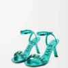 Petal Flower sandal in calfskin and crystals Turquoise
