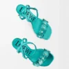 Petal Flower sandal in calfskin and crystals Turquoise