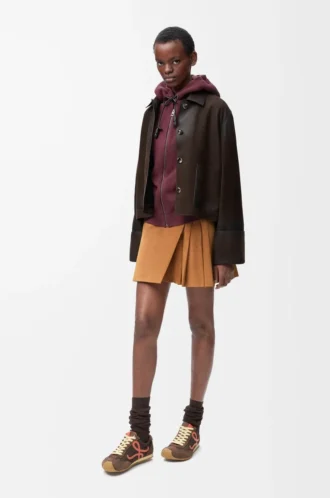 Pleated mini skirt in suede lambskin Toffee